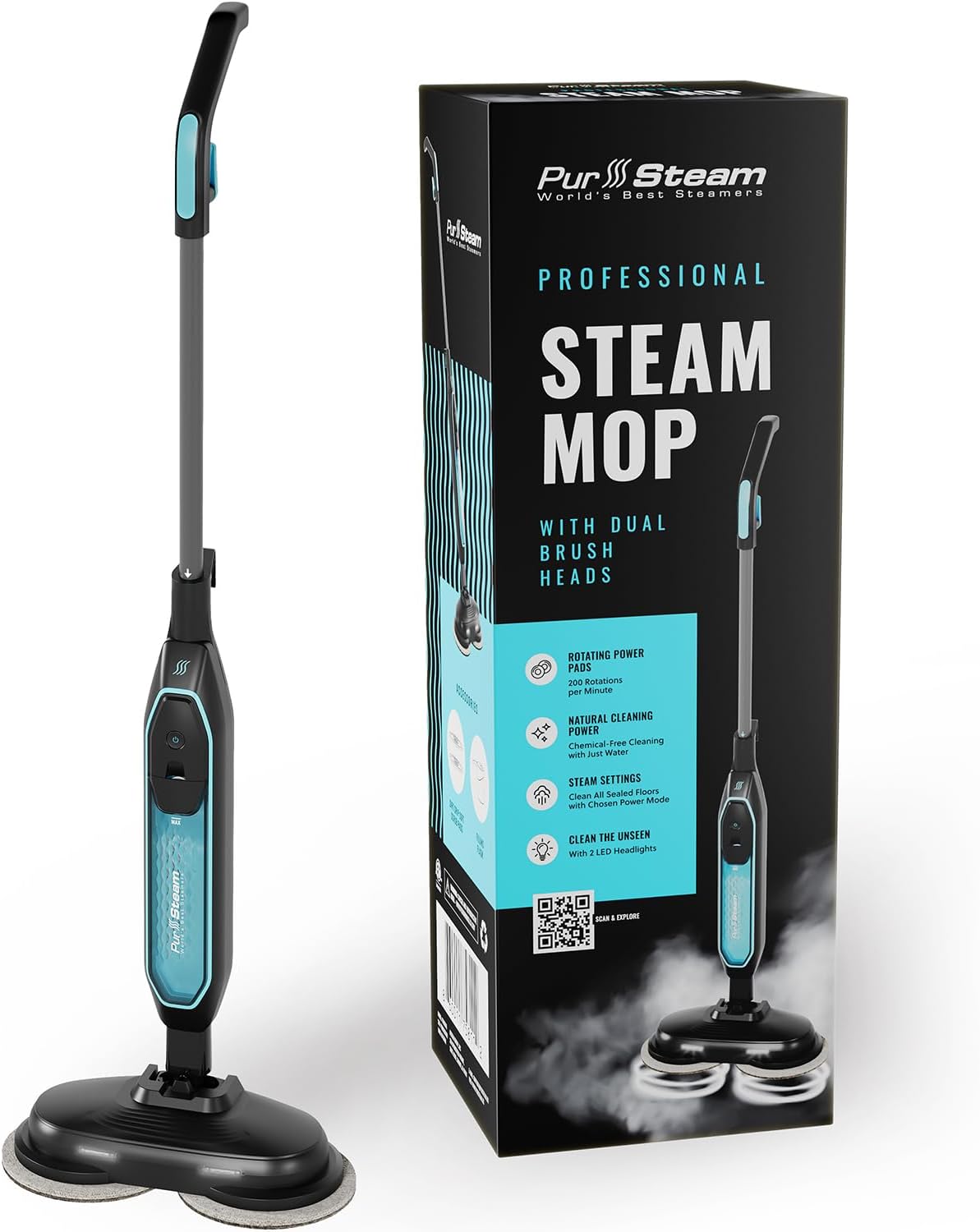 Pursteam ScrubMaster Steam Mop with Dual Scrubbing Head
